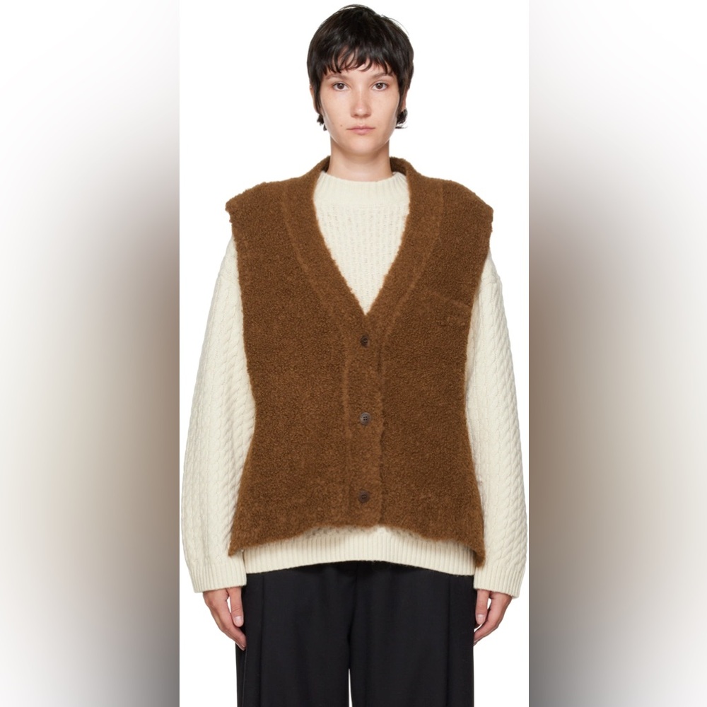 Cordera Brown V-Neck alpaca boucle Sweater Vest, free size